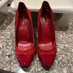 Ralph Lauren Patent Leather & Suede Pumps